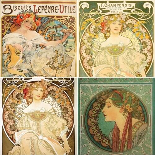 5D DIY Diamond Painting Alphonse Maria Mucha Girls Rhinestone Diamond Embroidery Cross Stitch Kit Mosaic Home Decoration