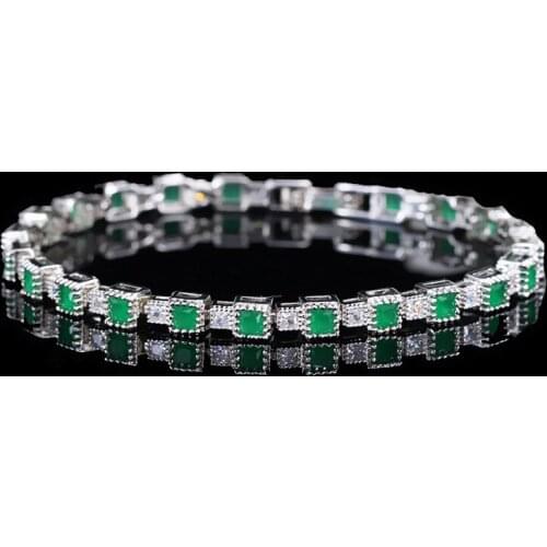 Real 925 Sterling Silver Bracelet Emerald Gemstone Silver Bracelets for Women Luxury Chain Charm Fine Jewely Gift