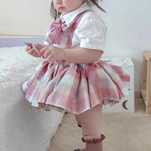 2021 Cute Kids Children Summer Sleeveless Suspender Lattice Skirt Girls Princess Bow Strap Casual Mini Skirt Baby Girl Tutu 2-6Y