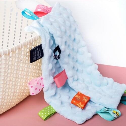 Baby Sleep Well Comfort Towel Cotton Minky Dot Cloths Solid Color With Label Pea Handkerchiefs Blanket Newborn Gift Kids Stuff