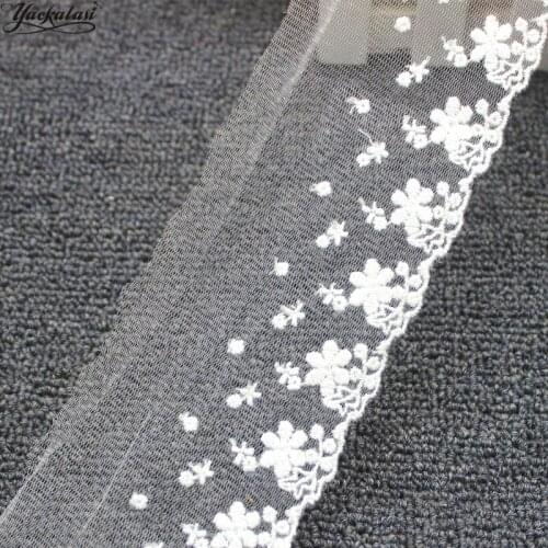 YACKALASI Cotton Embroidered Applique Hard Tulle Lace Fabrics Scalloped Sewing Apparel Trims Dot Flower 8CM