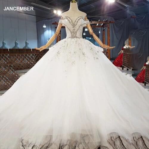 HTL1896 Luxurious Sequined Beading Crystal Wedding Dress 2020 Deep V-Neck Short Sleeve Ball Gowns Lace Up Back