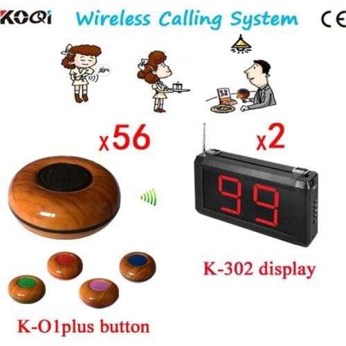 Cafe Shop Waiter Table Call Button Service A Set Of 2pcs Display Screen Receiver+56pcs Table Buzzers Transmitter