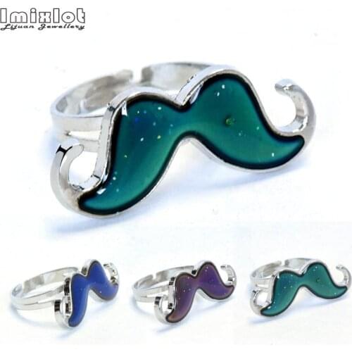 Mix Style Mustache Mood Ring Color Change Adjustable Emotion Feeling Changeable Temperature Ring Jewelry For Kids Birthday Gift