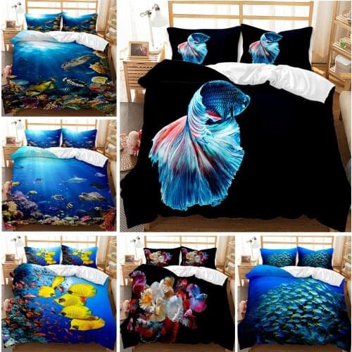 3pcs Blue sea bedding set single size quilt covers colorful clown fish duvet cover set for boys girls Full Queen bedsheets