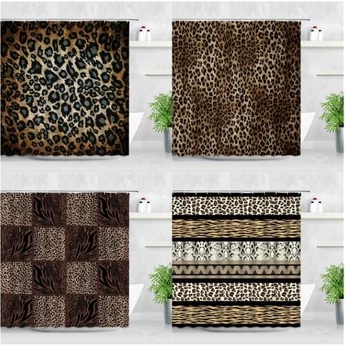 Brown Leopard Print Waterproof Bathroom Curtains Wild Animal Skin Pattern Modern Waterproof Home Bath Decor Shower Curtain Sets