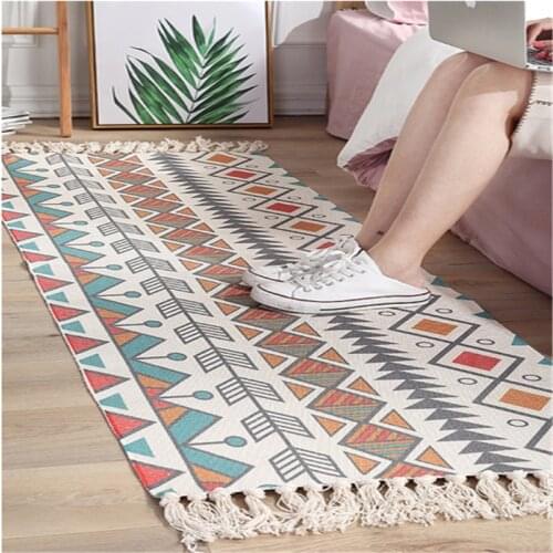 Carpet Bedroom Carpet Ith Tassel Ethnic Style Striped Soft Carpet Suitable for Home Living Room Coffee Table Doormat -60*90cm
