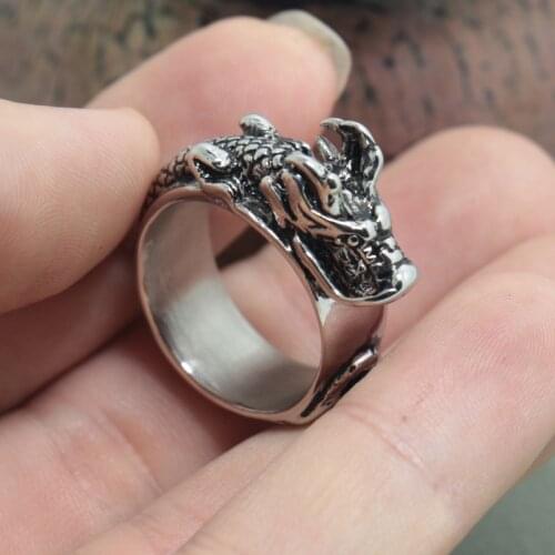 Retro Stainless Steel Mens Rings Chinese Dragon Ringen Men Fashion Gothic Jewelry Gifts For Husband Finger Ring Man