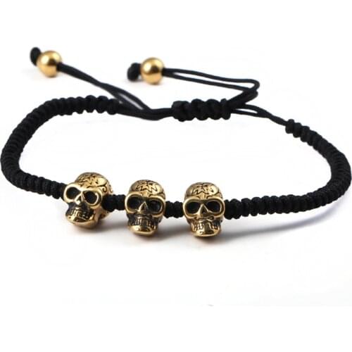 BC Handmade Weave Retro Punk Style Charm Bracelet gold skull bracelet Black rope northskull bracelet men bracelet