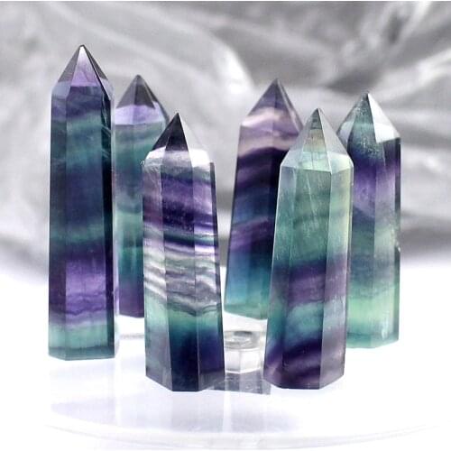 Natural Fluorite Crystal Colorful Striped Fluorite Quartz Mineral Stone Point Hexagonal Wand Treatment Healing Stone Home Decor