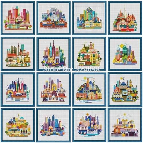 New color city 2 patterns Counted Cross Stitch 11CT 14CT 18CT DIY wholesale Chinese Cross Stitch Kits Embroidery Needlework Sets