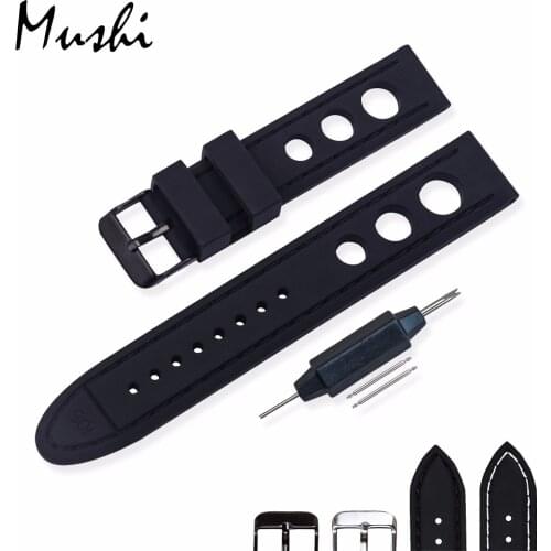 MS Silicone WatchBand Black Diver Watch Band Rubber Watch Strap with Brushed Stainless Steel Buckle Clasp 20mm 22mm Watch Strap
