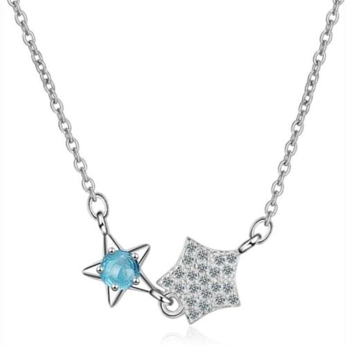 TJP Shining Crystal Blue Star Girl Choker Necklace Jewelry Fashion 925 Sterling Silver Pendants Necklace For Women Accessories