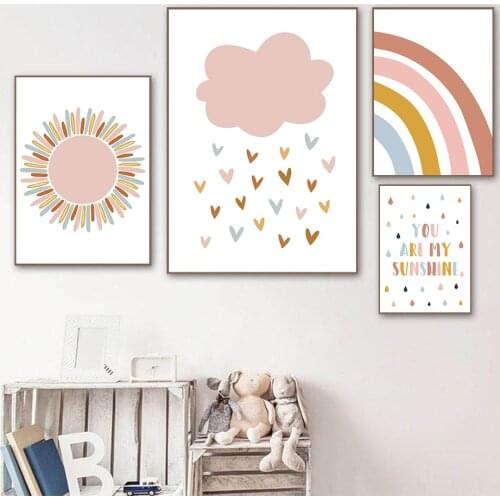 Sun Rainbow Canvas Painting Quotes Cloud Poster Nursery Wall Art Print Child Posters Nordic Wall Pictures Baby Room Decoration