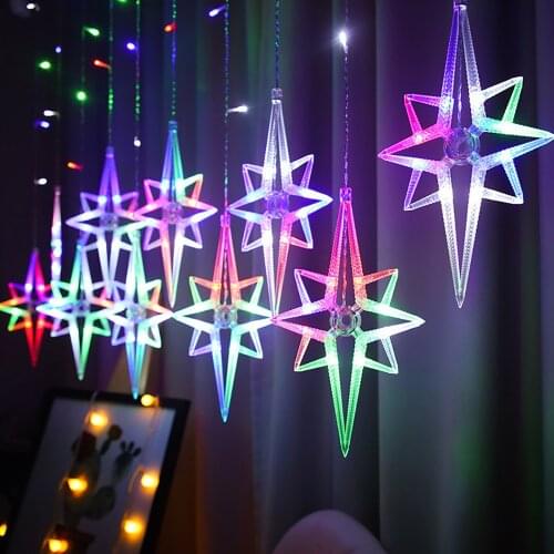 Led polaris Fairy Light String Lights Festoon Star Garland Window Curtain Indoor Home Decoration Halloween Holiday Wedding Light