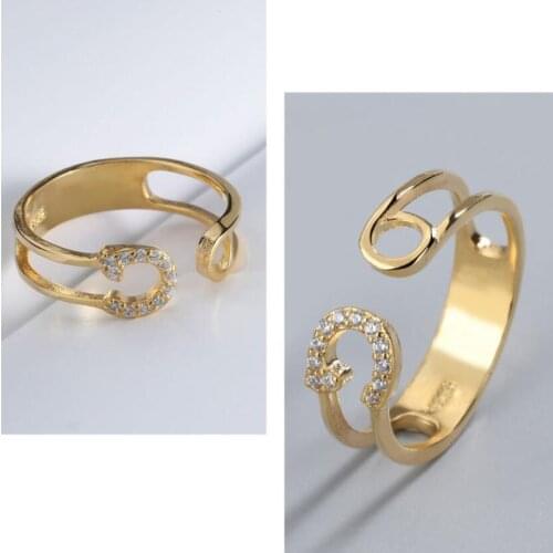 Shuangshuo Vintage Crystal Horseshoe Rings Hollow U-shaped Opening Adjustable Rings for Women Girls Engagement Jewelry Gift