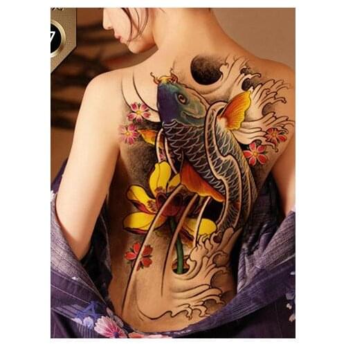 Waterproof Temporary Tattoo Sticker Koi lotus mens whole back tattoo large tatto stickers flash tatoo fake tattoos for women 19