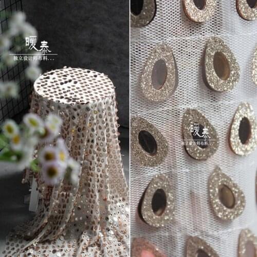 Embroidered Sequin Fabric Streth Tulle Gold Water Drop Sequins DIY Stage Clothes Props Party Decor Skirt Dress Designer Fabric