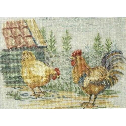 Mary Weaver Roosters and hens on the farm Counted Cross Stitch 11CT 14CT 18CT DIY Cross Stitch Kits Embroidery Needlework Sets