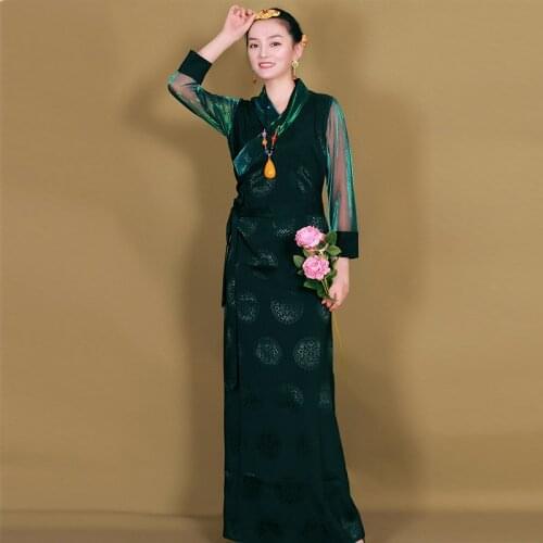 Women mongolia tibet style robe national gown traditional ethnic clothing long tibet dress summer elegant costume