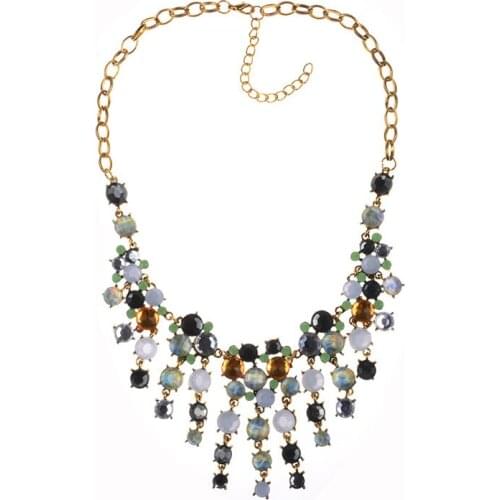 Multicolored Nature Green Dangle Chains Fringe Rhinestone Round Crystal Stone Women Collar Chokers Necklaces For Party