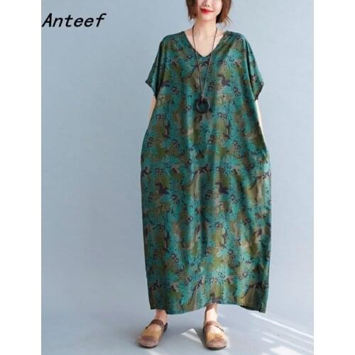 Short sleeve cotton satin vintage floral dresses for women casual loose long summer beach dress elegant clothes 2021 sundress