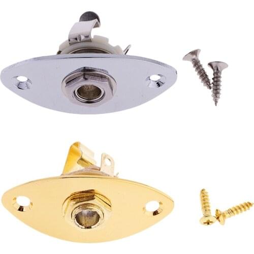 2 Pcs Durable Electric Guitar Bass Jacket Plug Plate Output Socket w/Screws Replacement Parts Silver+Golden 48x27 mm