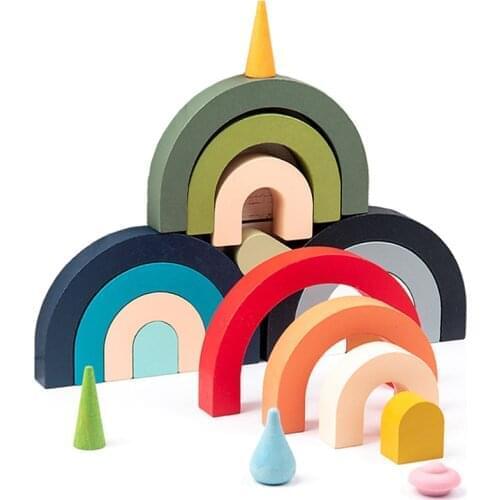 2021 Children Wooden Rainbow Arched Stacked Toys Montessori Education Building Blocks Game Ins Style Kids Room Toys Gifts Baby