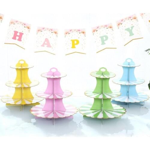 Gold Edge Striped 3 Tier Cupcake Stand Paper Wedding Birthday Party Decorations Cake Holder Candy Bar Dessert Table Supplies