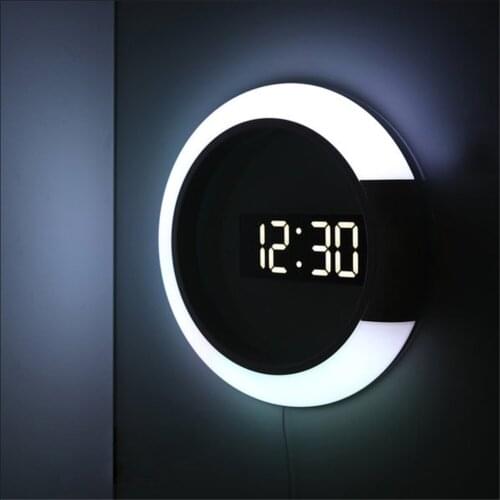 3D LED Digital Wall Clock Alarm Mirror Hollow Watch Table Clock 7 Colors Temperature Nightlight For Home Living Room Decorations
