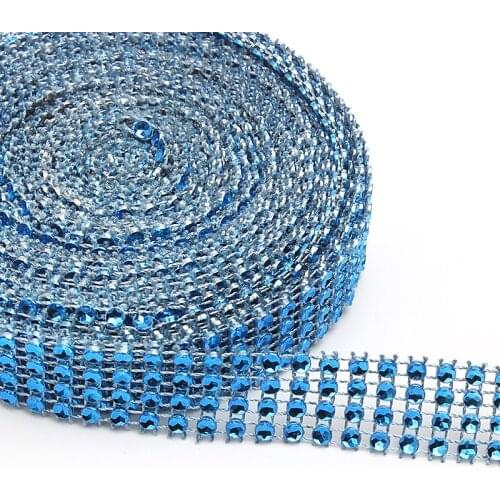 4 Rows (0.8inch Wide) Royal Blue Diamante Diamond Effect Rhinestone Mesh Bling Ribbons Trimming Wedding Birthday Cake Accents