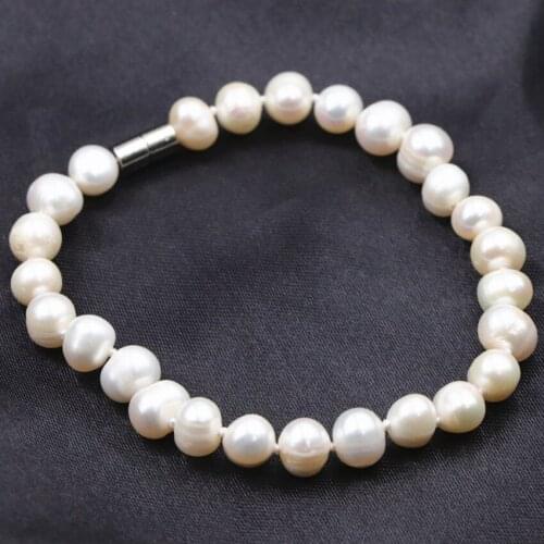 Fashion Statement Bracelet Natural Freshwater Pearl Bracelets & Bangle Magnet Clasp White Pearls Bead Wrist Jewelry 7.5inch A759