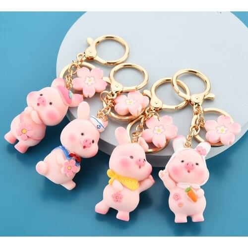 Lovely Animal Cartoons Pig Keychain Flowers Small Pink Pig Car Keyring Bag Gift Keychains Keyrings Pendant Car Key Chain Bag
