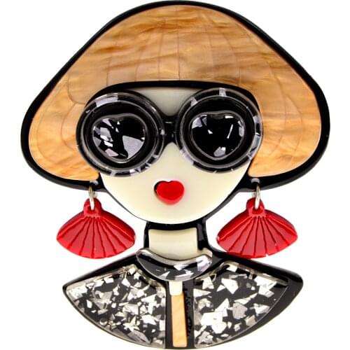 CINDY XIANG Acrylic Dangle Earrings Lady Brooch Pins For Women Cartoon Figure Brooches Lapel Female Badges Bag Party Jewelry