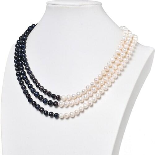 Flash Black and White Pearls 7-8mm Created For Diy Freshwater Natural Pearls Necklace 18inch Customized For Women Gifts H466