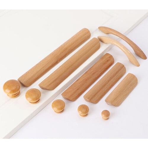 Solid Wood Cabinet Handle Drawer Furniture Kitchen Wooden Cabinet Door Handle Drawer Knobs Closet Dresser Pulls