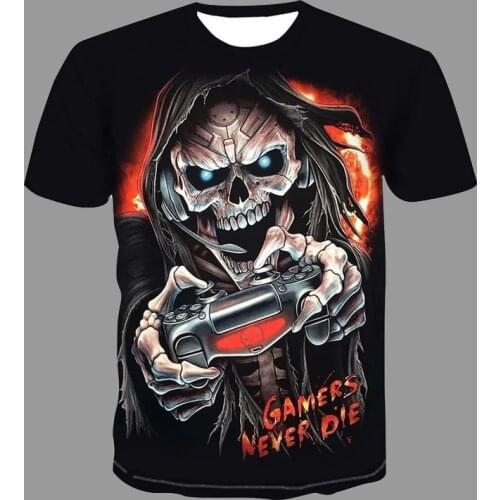 Summer Men Tshirt Zombie Game Harajuku Tops 3d Skull Print Oversized T-Shirt Horror Spoof Short Sleeve Youth Hip Hop Streetwear