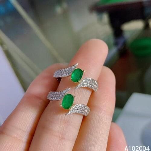 KJJEAXCMY fine jewelry 925 sterling silver inlaid natural gemstone Emerald Female new ring noble Support test hot selling