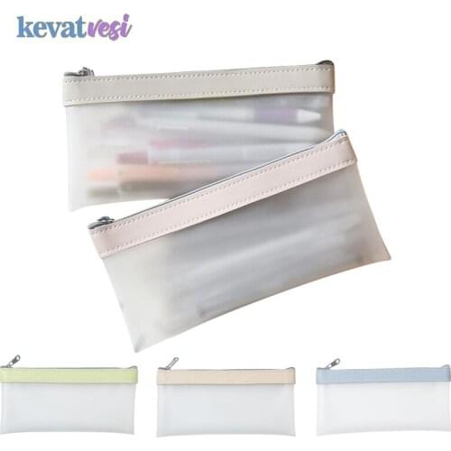 Creative Transparent TPU Leather Pencil Bag Simple Large-Capacity Pen Bag Storage Bags Teenagers School Supplies Stationery
