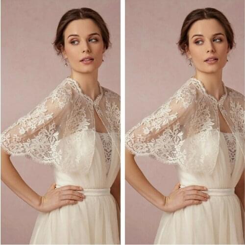 Lace Simple Wedding Lace Boleros Jackets Topper With Button Close Bridal Wrap