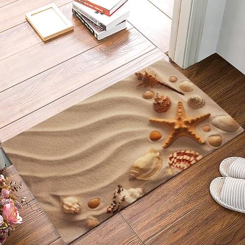 Sea Beach Shell Starfish Doormat Bedroom Kitchen Floor Mat Bathroom Anti-Slip Rug Home Doormat for Entrance Door