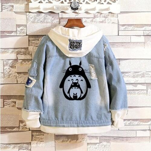 Men Denim Jacket Tonari no Totoro Anime Hooded Sweatshirts My Neighbor Totoro Hoodies Outerwear Men Streetwear Cosplay Costumes