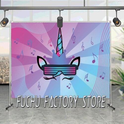 Musical Symbol Unicorn Background Black Bokeh Happy Birthday Party Photography Backdrop Photo Booth Studio Banner Supplier