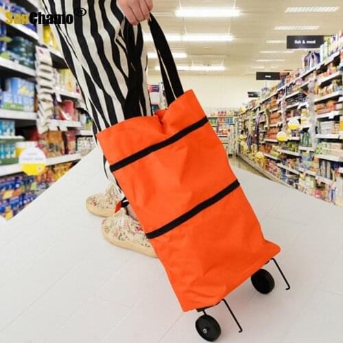 New Fashion Shopping Cart Oxford Cloth Portable Trolly 3-position Folding Trolley Stainless Steel Pull Rod Bag With Mute Wheel