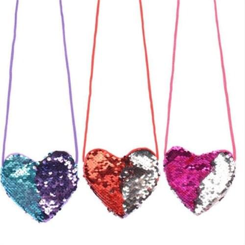 New Sequins Loving Heart Kids Shoulder Coin Bag Baby Girls Mini Messenger Bag Cartoon Boys Small Coin Purse Children Handbags