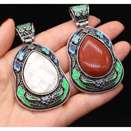 New Style Natural Stone Alloy Pendant Lace Drop Shaped Semi-Precious For Jewelry Making DIY Necklace Bracelet Accessory