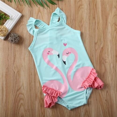 Free shipping Baby Girls clothes Flamingo print backless Ruffle strap Bodysuit sleeveless square collar Toddler cotton playsuit
