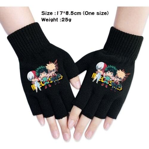 My Hero Academia Cartoon Knit Winter Warm Gloves Boku no hero academia Fashion Semi-finger Mittens Anime Gloves For Men Women