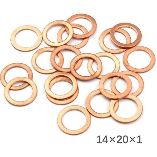 50/20pcs Solid Copper Washer Flat Ring Gasket Sealing Ring Copper Washer Boat Crush Washer Flat Seal 10*14*1MM Washers Fastener