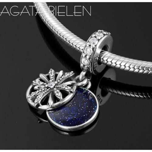 Authentic 925 Sterling Silver Starry Sky Design Charms pendant Fit Original europeu Charm Bracelet bangles Jewelry making